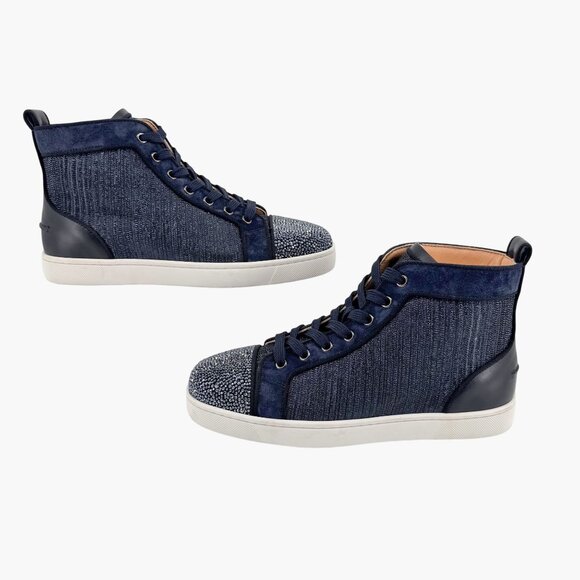 Christian Louboutin Louis Strass Sneaker Size 39 US 9 Navy Blue High Top Crystal - Picture 7 of 14
